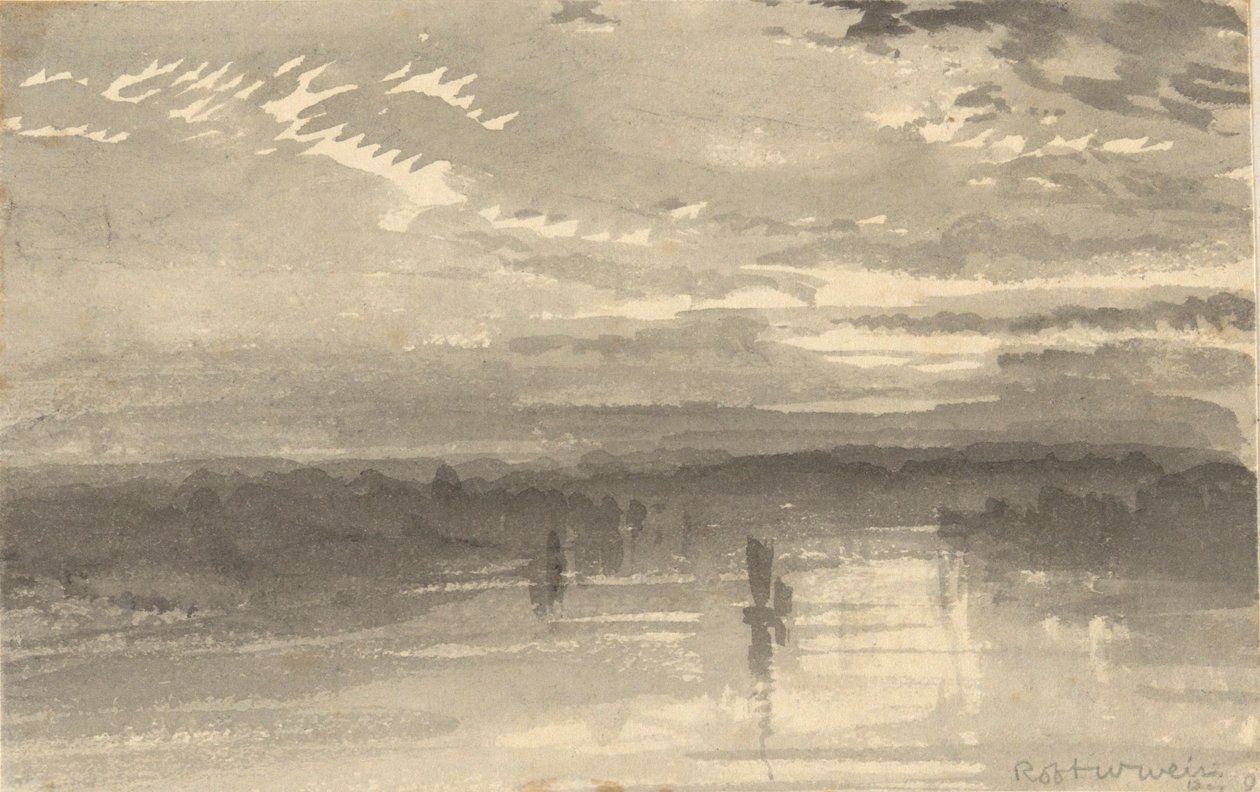 Landskap - skyer, vann, seilbåt av Robert Walter Weir