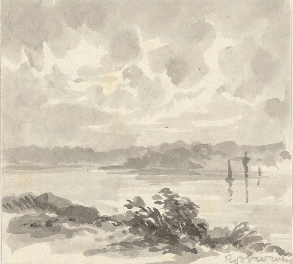 Landskap - Utsikt over en innsjø og åser av Robert Walter Weir