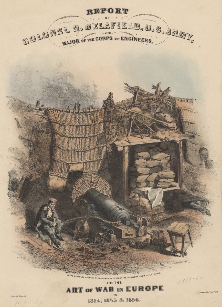 Rapport fra oberst R. Delafield, U.S. Army, og major of the Corps of Engineers, on the Art of War in Europe i 1854, 1855, og 1856, litho av Bowen und Co., 1860 (chromolitho) av Robert Walter Weir