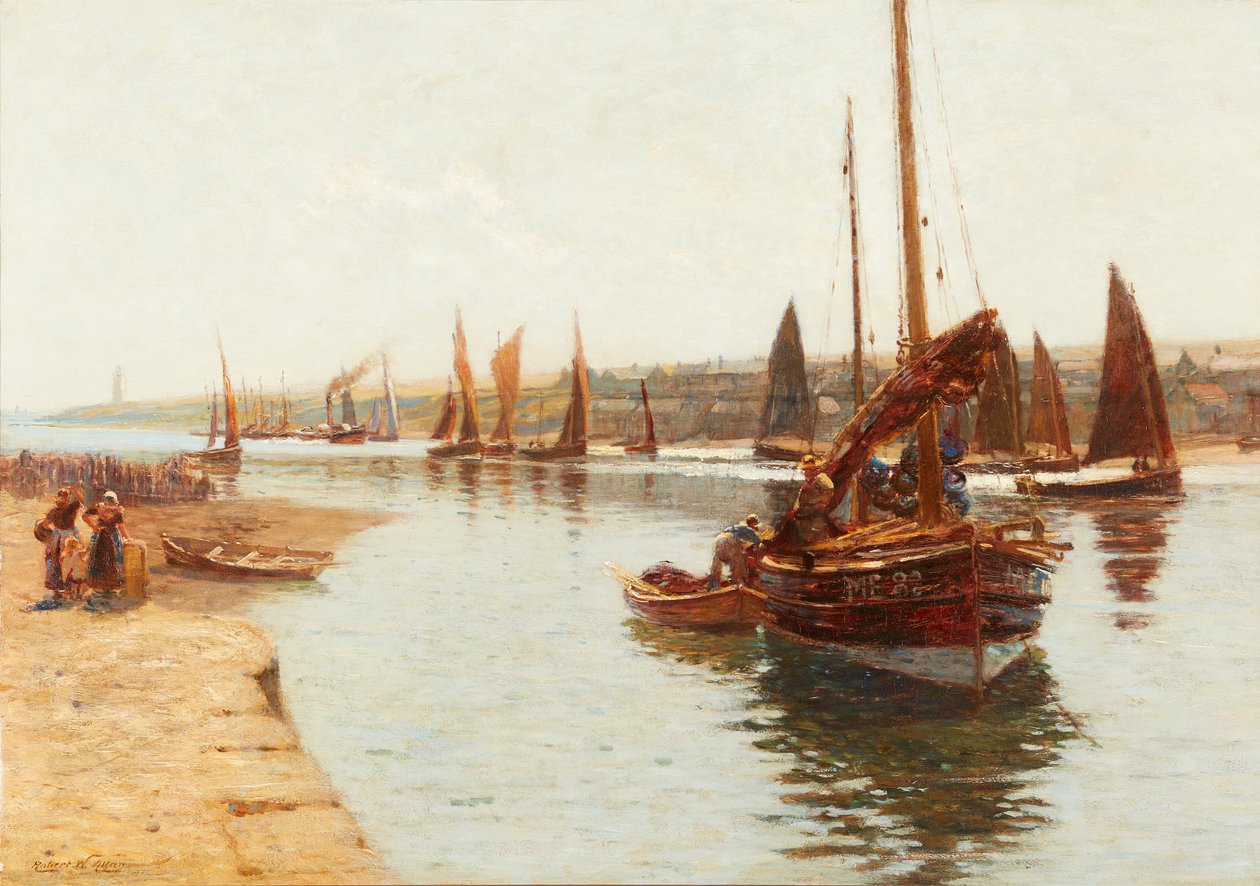 Ankommer fra sildefisket, Montrose (olje på lerret) av Robert Weir Allan