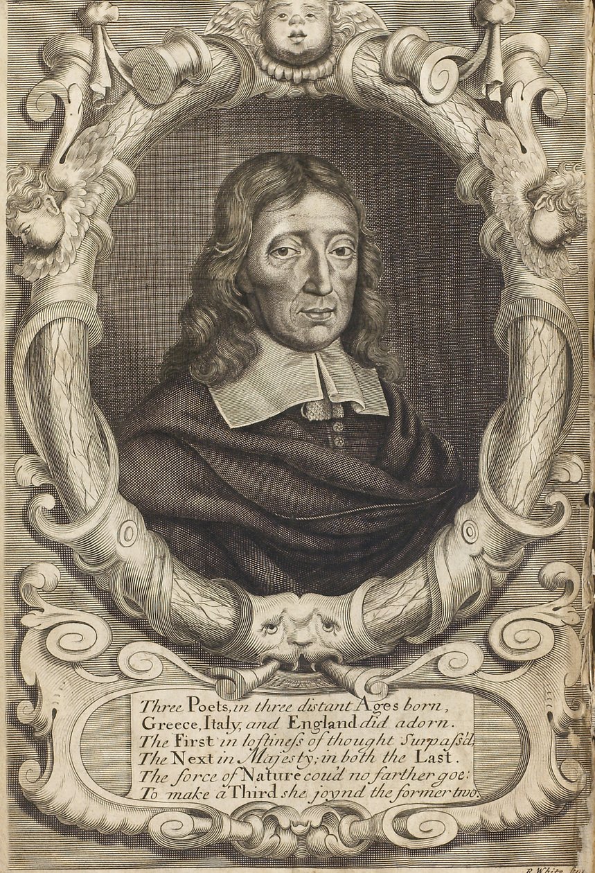 Portrett av John Milton 1608-1674. Frontispice fra Paradise Lost, 1688. av Robert White