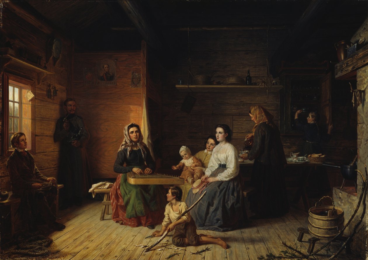 Spille Kantele i en bondehytte, 1868. av Robert Wilhelm Ekman