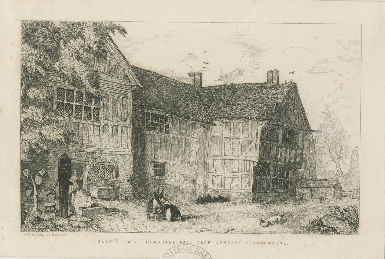 Dimsdale Old Hall: etsning, nd [?c 1870] av Robert William Buss