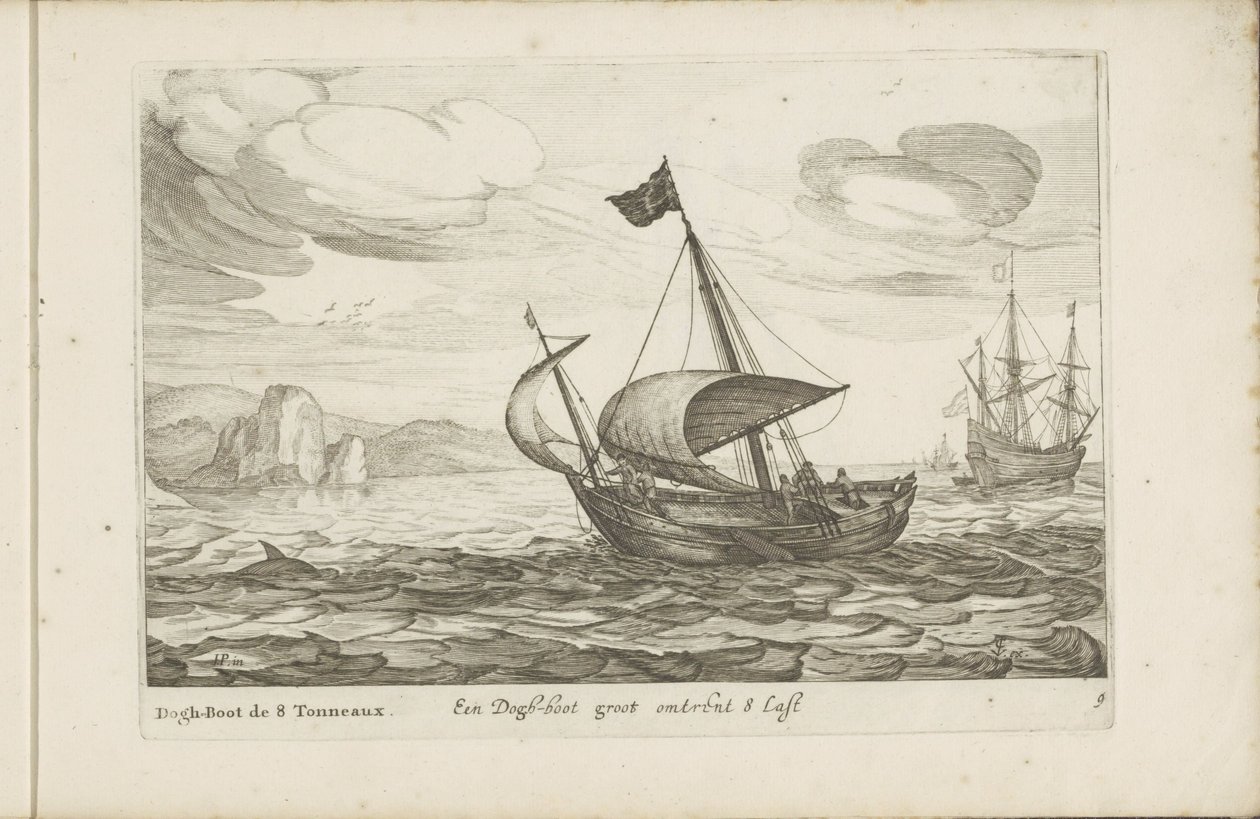 Dogger av hundestøvel En Dogh-boot groot om 8 Last / Dogh-Boot de 8 Tonneaux (tittel på objekt) Diverse skip ikke på se sert dans les Provinces Unies / Ikoner for forskjellige nederlandske skip hvis bruk hovedsakelig er i det indre farvannet i regionen av Robert de Baudous (possibly)