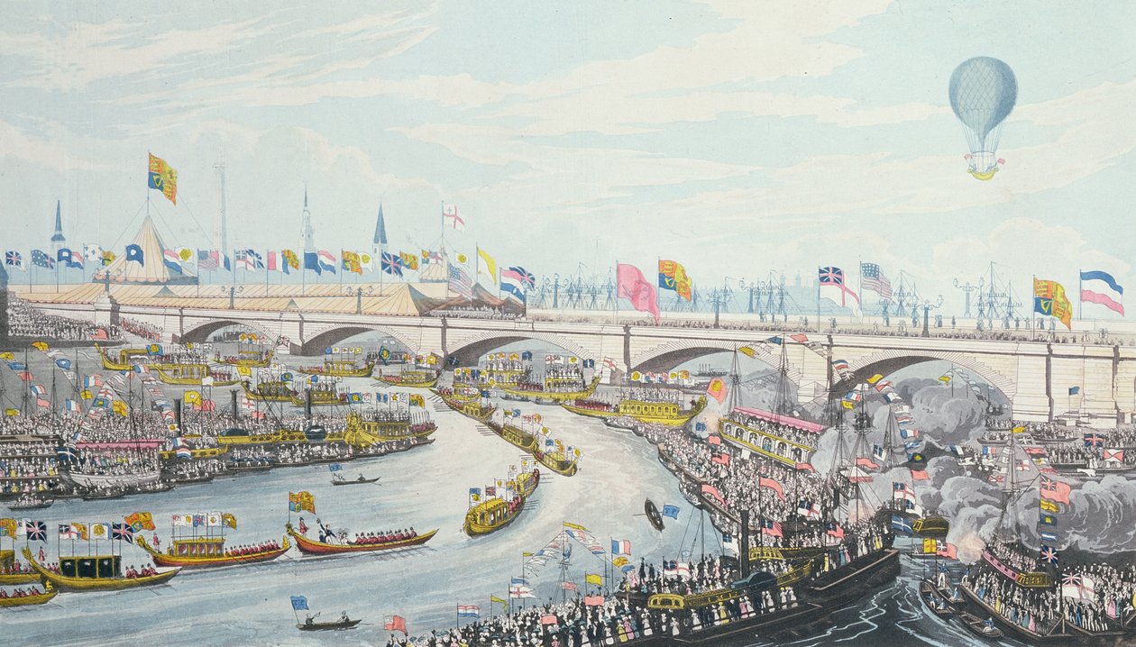 Åpningen av New London Bridge, av kong William IV og dronning Adelaide, 1831 av Robert the Elder Havell