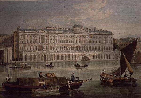 Utsikt over Somerset House, pub. 1821 av Colnaghi & Co. av Robert the Elder and Younger Havell