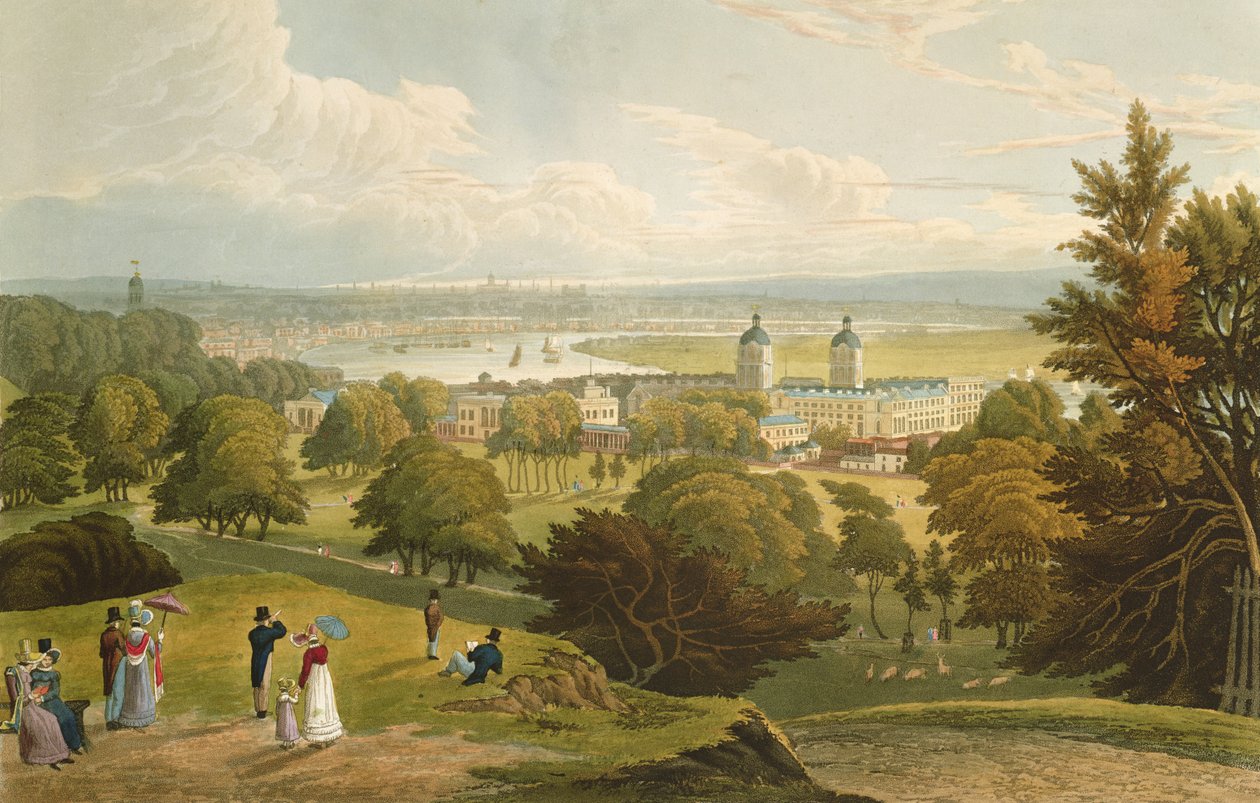 En utsikt over London tatt fra Greenwich Park, pub. 1820 av Colnaghi und Co. (akvatint) av Robert the Elder and Younger Havell