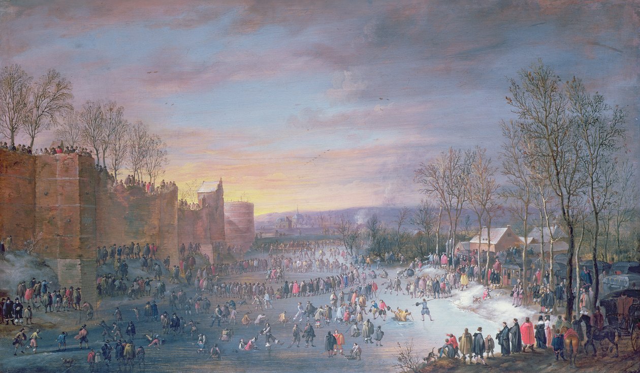 Skøyter på Stadtgraben i Brussel, 1649 (panel) av Robert van den Hoecke
