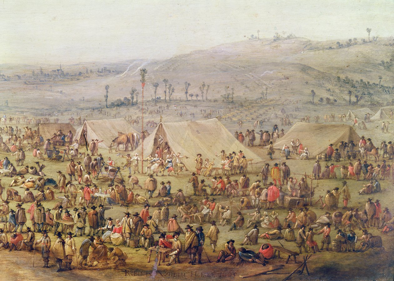 Militær leir (olje på kobber) (detalj av 341904) av Robert van den Hoecke