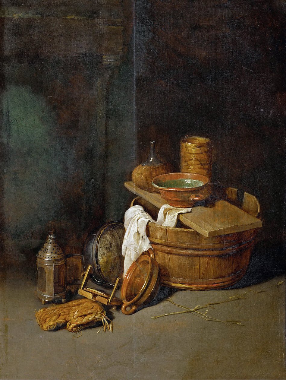 Nature morte avec des ustensiles de cuisine - Stilleben med husgeråd, av Hoecke, Robert van den (1622-1668). Olje på tre av Robert van den Hoecke