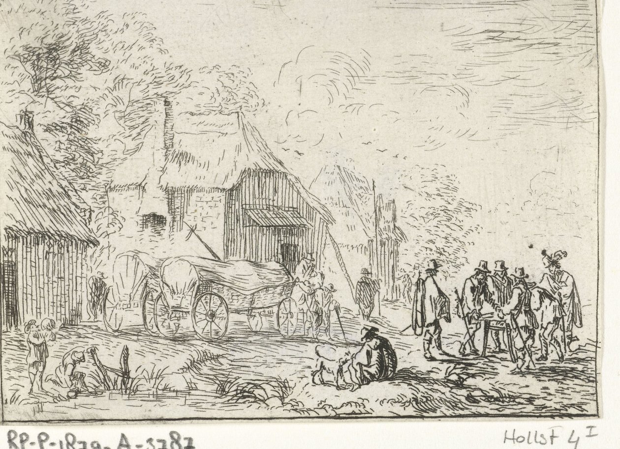 Soldater ved to vogner Landskap med leirer (serietittel) av Robert van den Hoecke