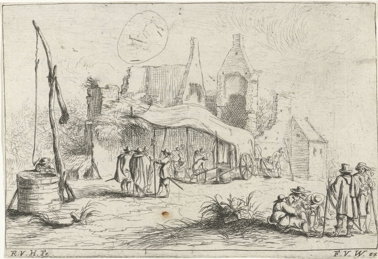 Vel og et telt ved en ruin Ulike leire (serietittel) av Robert van den Hoecke
