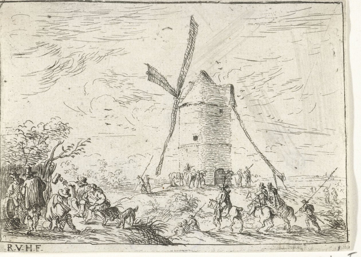Vindmølle Landskap med leirer (serietittel) av Robert van den Hoecke