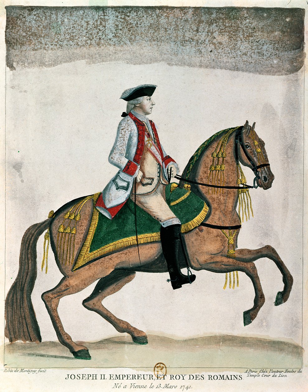 Rytterportrett av keiser Joseph II (1741–90) ca. 1785 (fargegravering) av Robin de Montigny