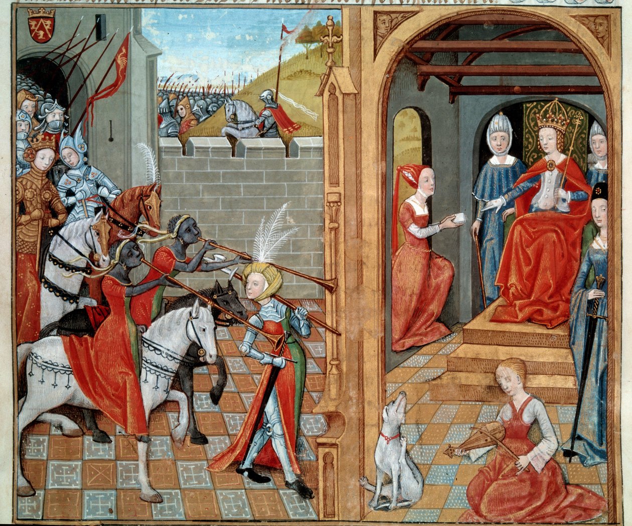 Amazonene har hoffet til en dronning trolig Louise av Savoy (1467-1531) Miniatyr fra manuskriptet fr. 22971 "" Secret de l