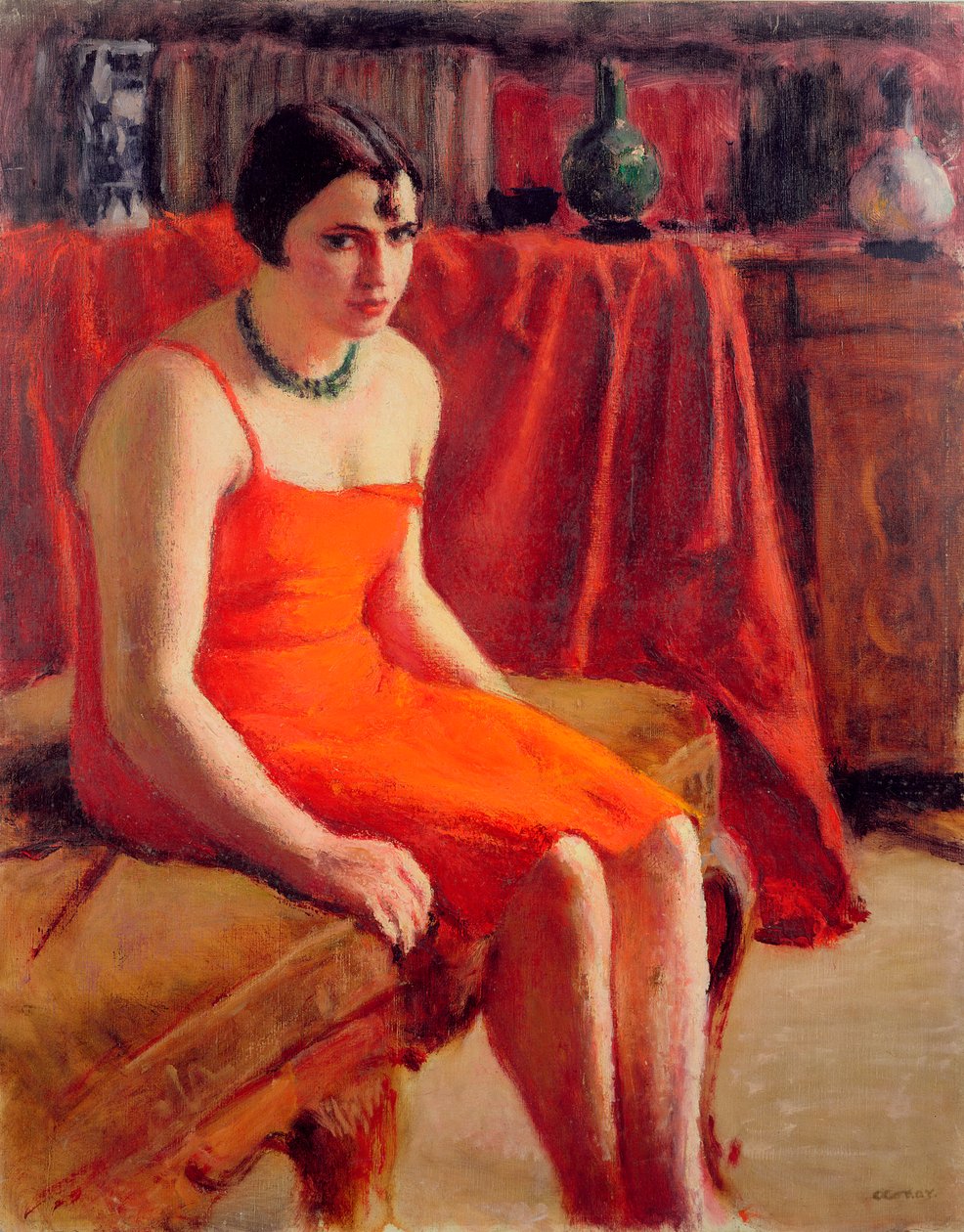 Sittende kvinne i rød kjole, 1929 av Roderic O Conor