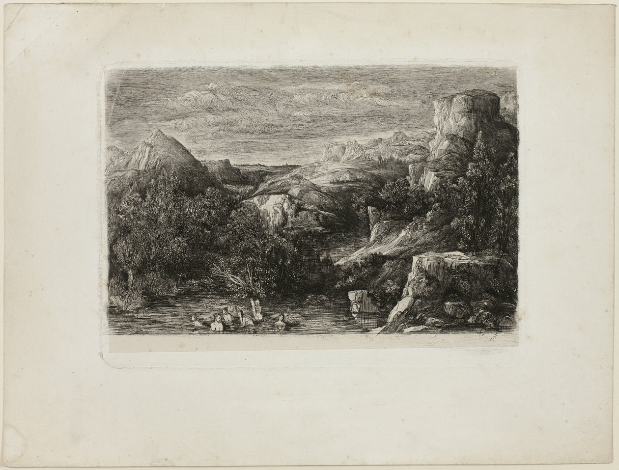 Badende i et fjellbasseng av Rodolphe Bresdin