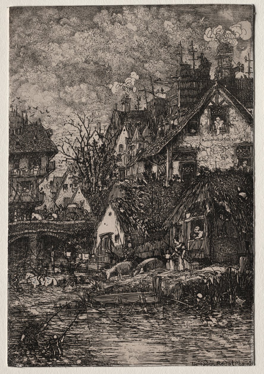 Inngang til en landsby, 1861. av Rodolphe Bresdin