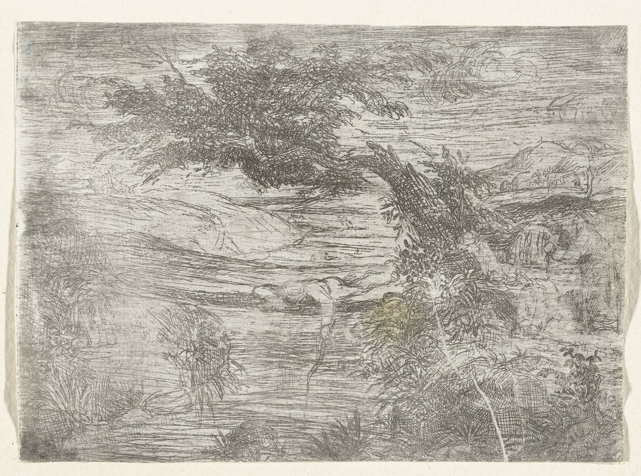 Landschap setter skrue Fiskeren på broen av Rodolphe Bresdin