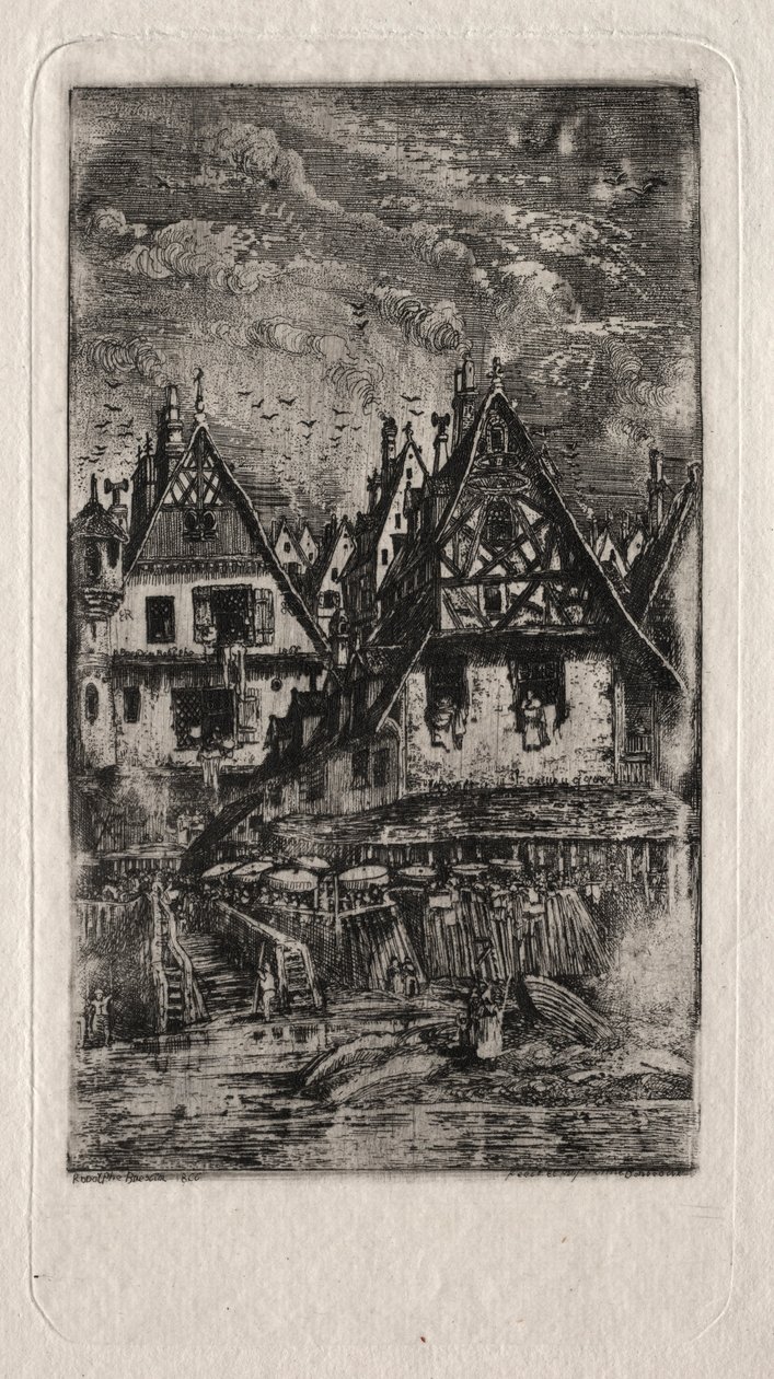 Markedsplass med parasoller, 1866. av Rodolphe Bresdin