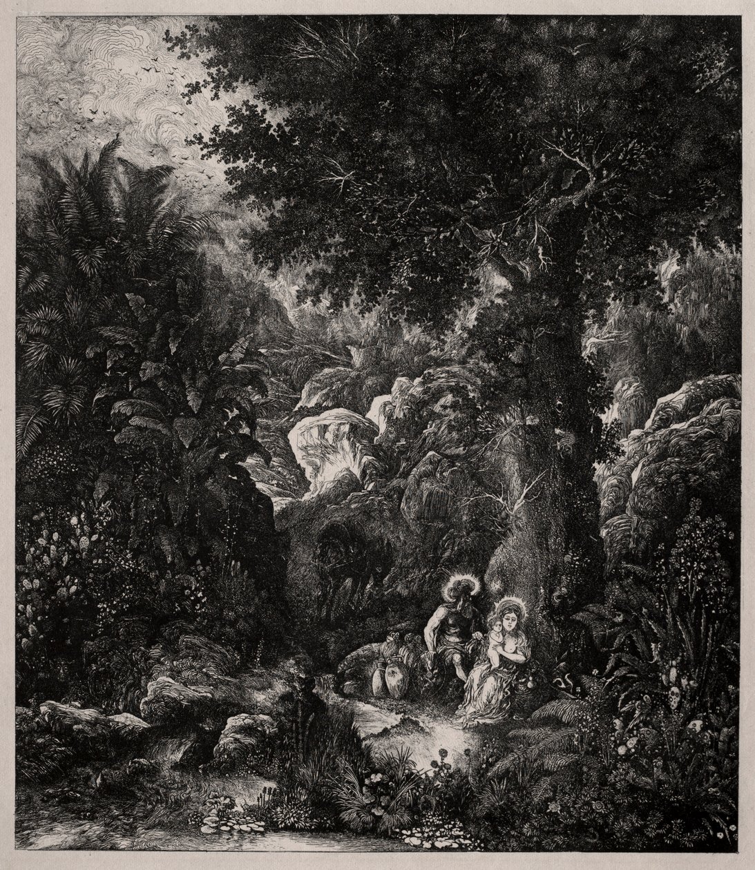 Hvil på flukten til Egypt med et esel, 1871. av Rodolphe Bresdin