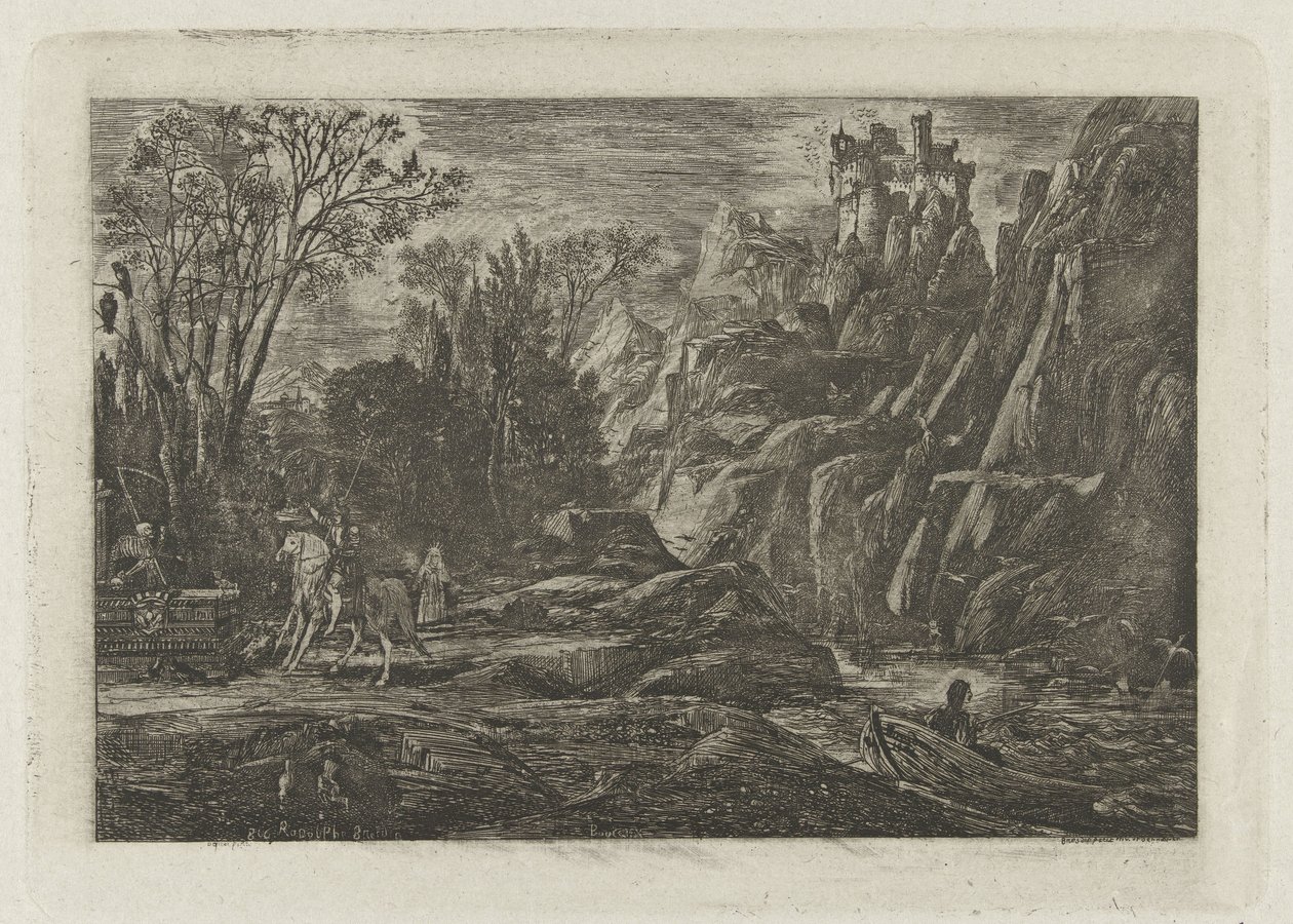 Ruiter en dood i landskapet The Knight and Death An Old Legend av Rodolphe Bresdin