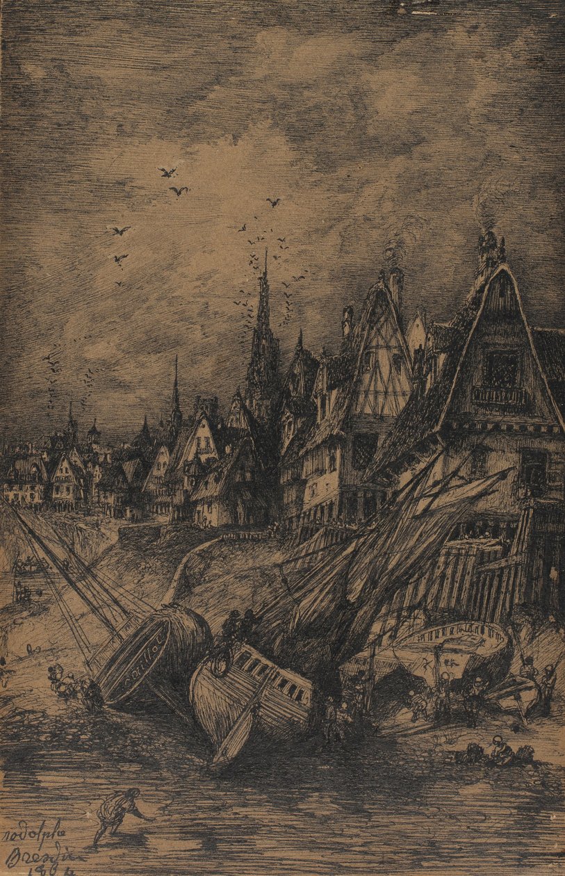 Oppvaskede skip, 1864 av Rodolphe Bresdin