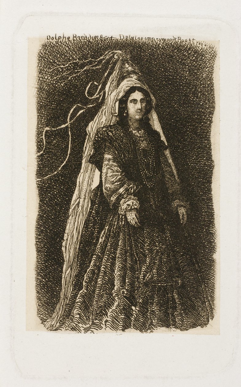 Kvinne i fantastisk middelalderdrakt av Rodolphe Bresdin