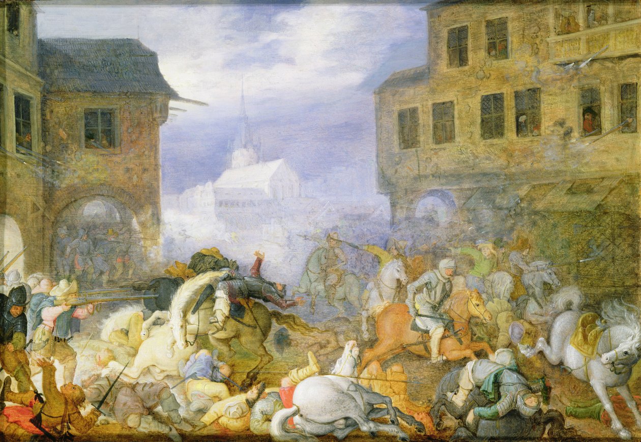 Gatekamp i Malostranske Namesti (Kleinseite Platz) i Praha, 15. februar 1611, datert 1611 av Roelandt Jacobsz. Savery