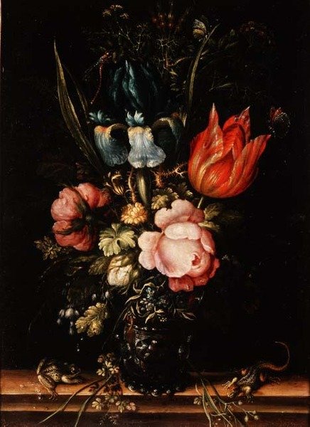 Et stilleben av roser, tulipaner og andre blomster av Roelandt Jacobsz. Savery