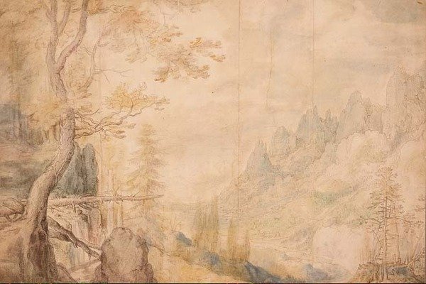 Pd.696-1963 Alpine Landscape, ca. 1606-7 (kritt, akvarell) av Roelandt Jacobsz. Savery