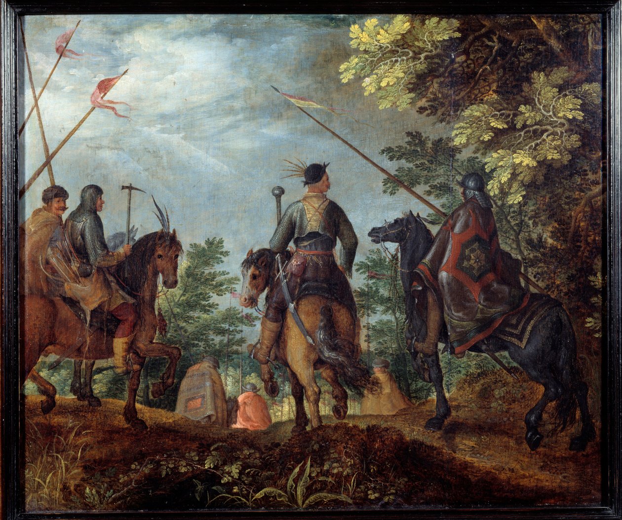 Polske ryttere går i en skog. Maleri av Roelant (Roelandt) Savery (1576-1639) av Roelandt Jacobsz. Savery