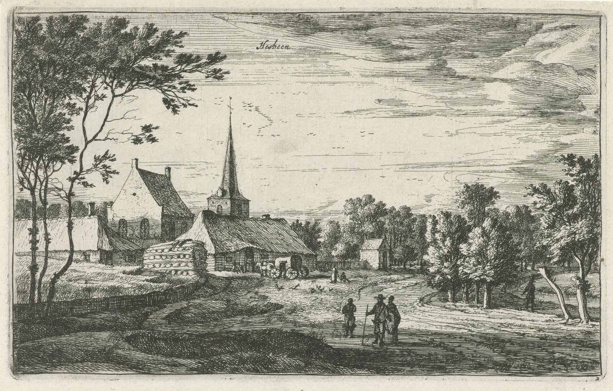 Utsikt over Heesbeen Hesbone (tittel på objekt) Landsbyscener i Nord-Nederland (serietittel) av Roelant Roghman