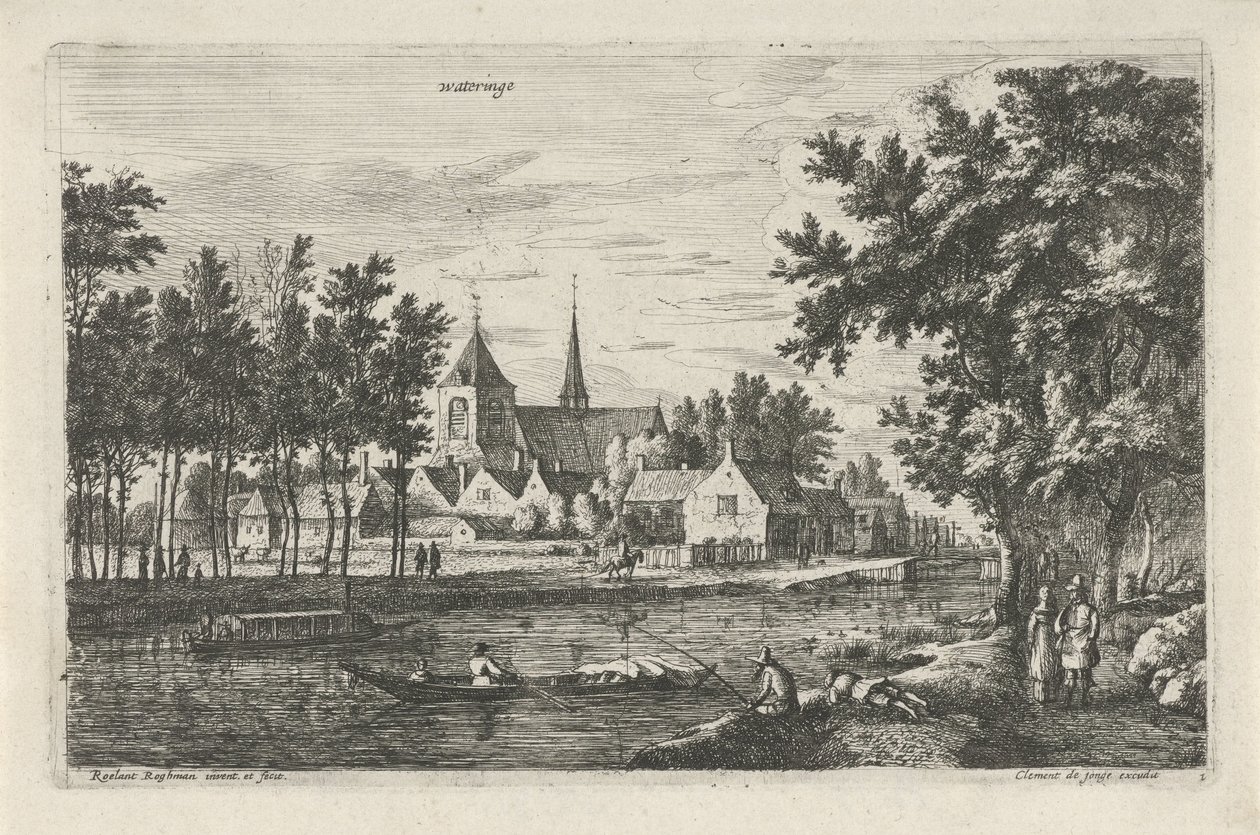 Utsikt over Wateringen Wateringe (tittel på objekt) Landsbyscener i Nord-Nederland (serietittel) av Roelant Roghman