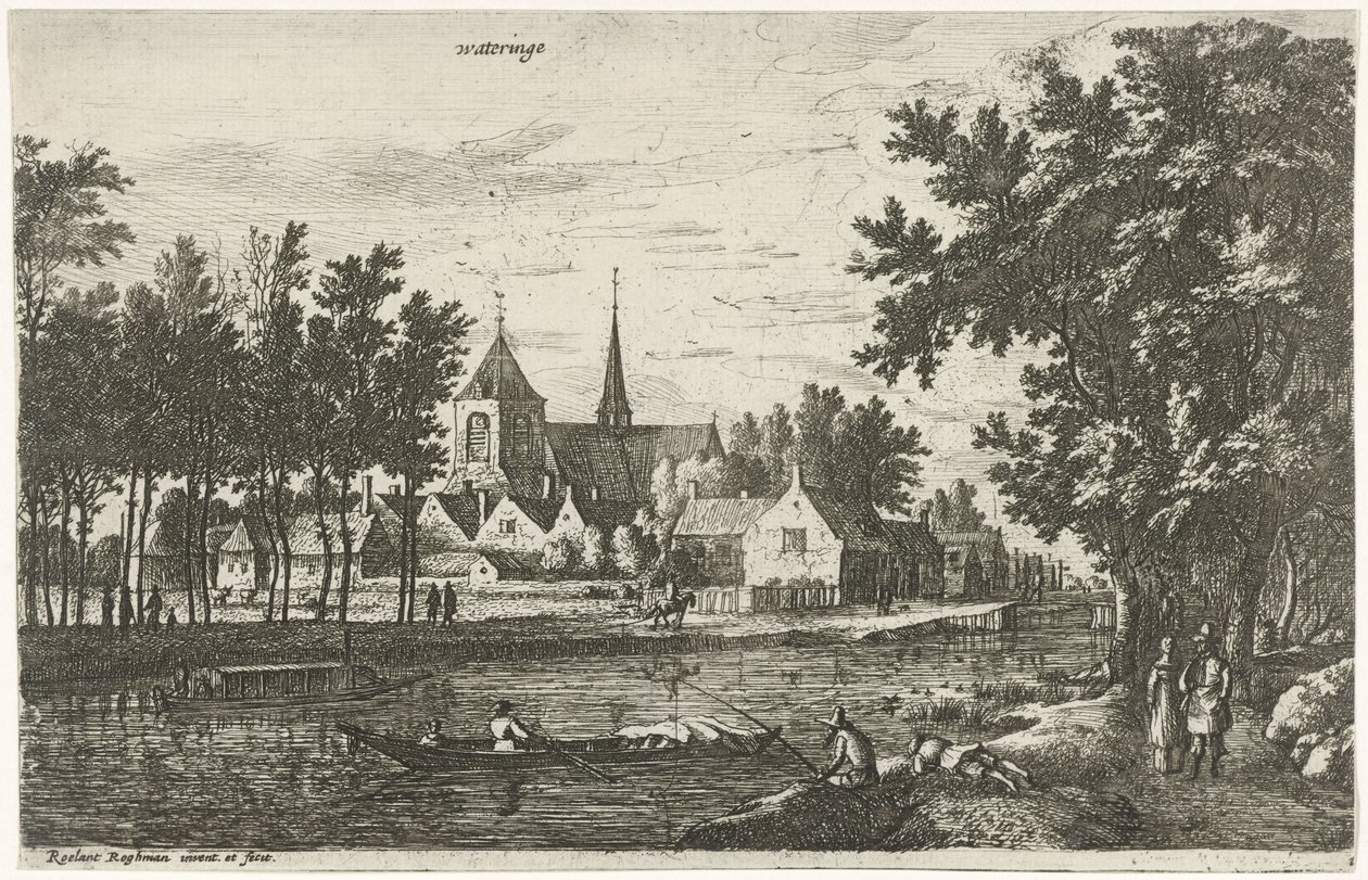 Utsikt over Wateringen Wateringe (tittel på objekt) Landsbyscener i Nord-Nederland (serietittel) av Roelant Roghman