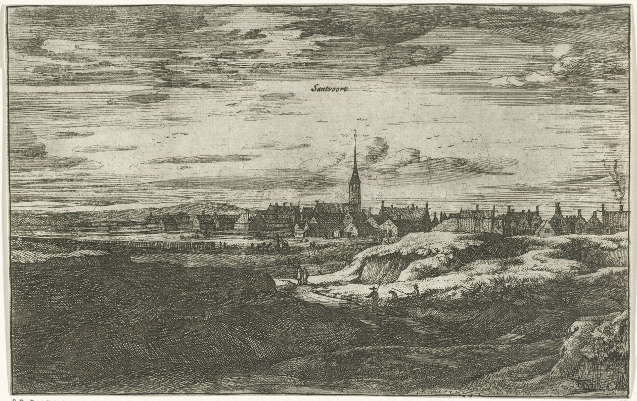 Utsikt over Zandvoort Santvoort (tittel på objekt) Landsbyscener i Nord-Nederland (serietittel) av Roelant Roghman