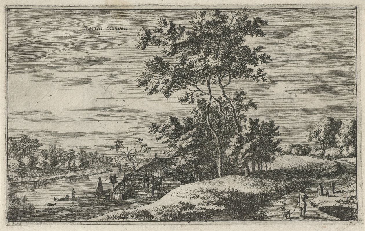 Utsikt over IJssel nær Kampen Buyten Campen (tittel på objekt) Landskap i Nord-Nederland (Roelant Roghman) (serietittel) av Roelant Roghman