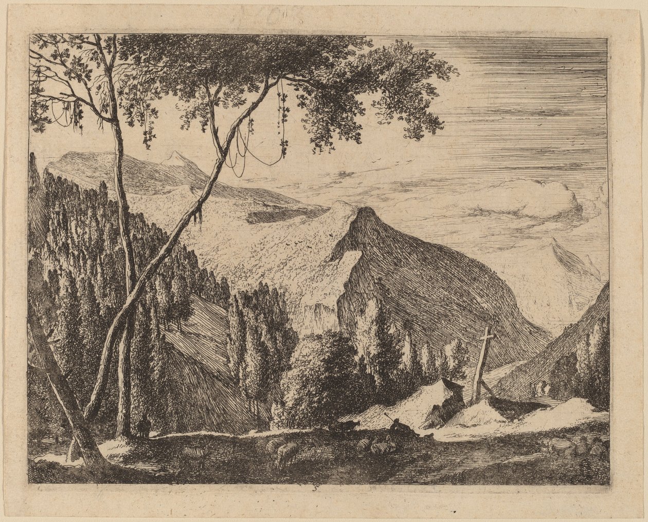 Steinete landskap med kors: pl.5 av Roelant Roghman and Melchior Küsel