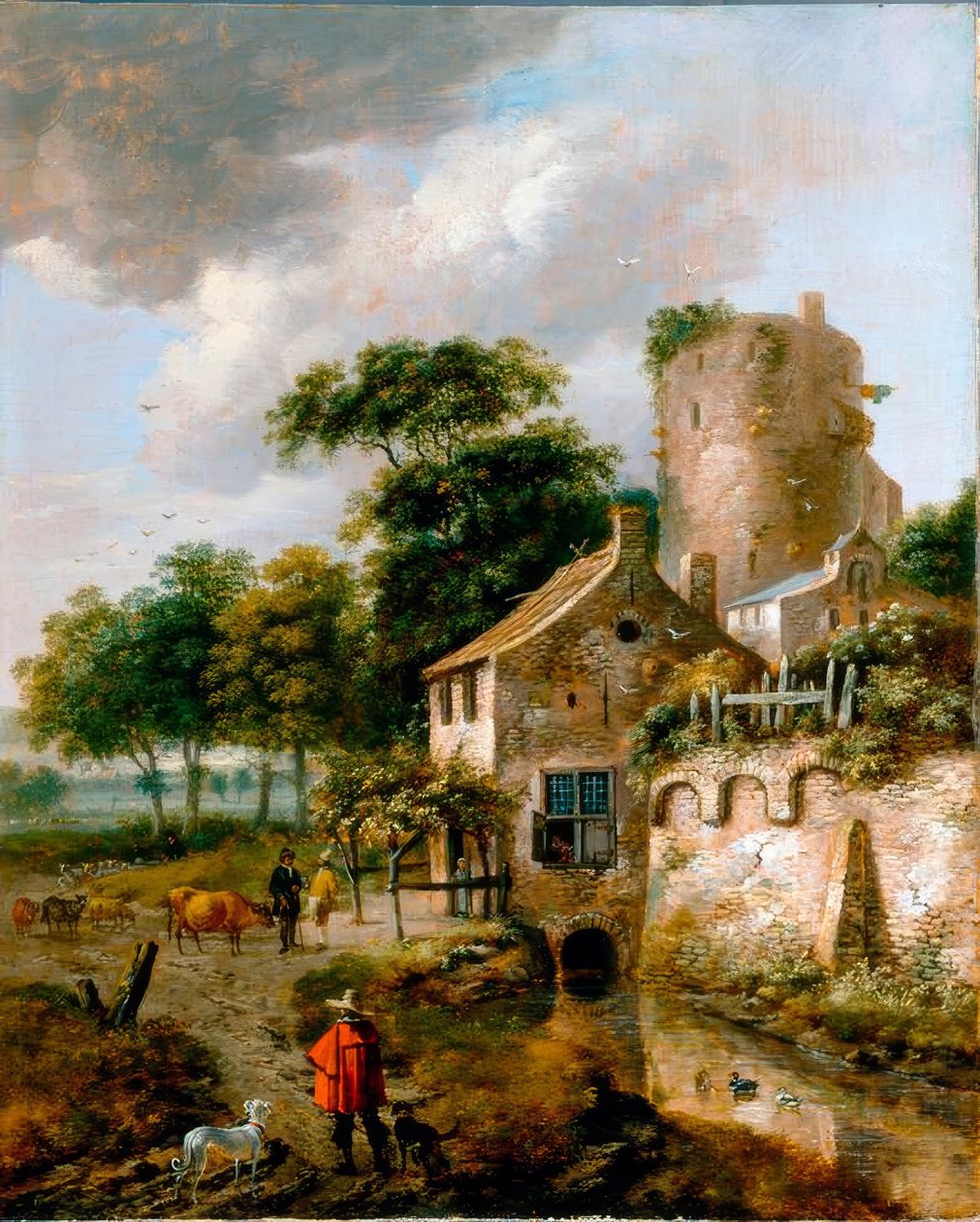 R.J. v. Vries, landskap med tårn av Roelof Jansz van Vries
