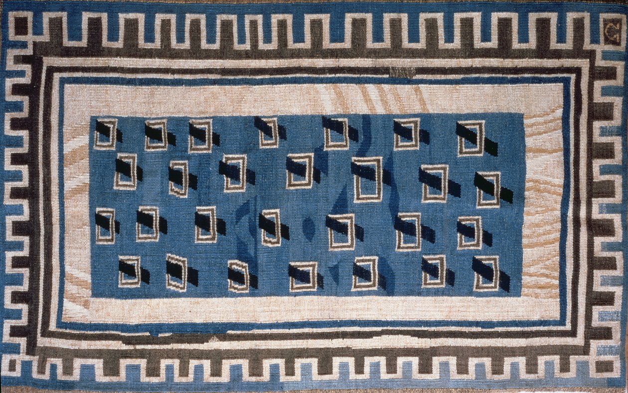 Reproduksjon av et teppedesign for Omega-verkstedet (tekstil) av Roger Eliot Fry