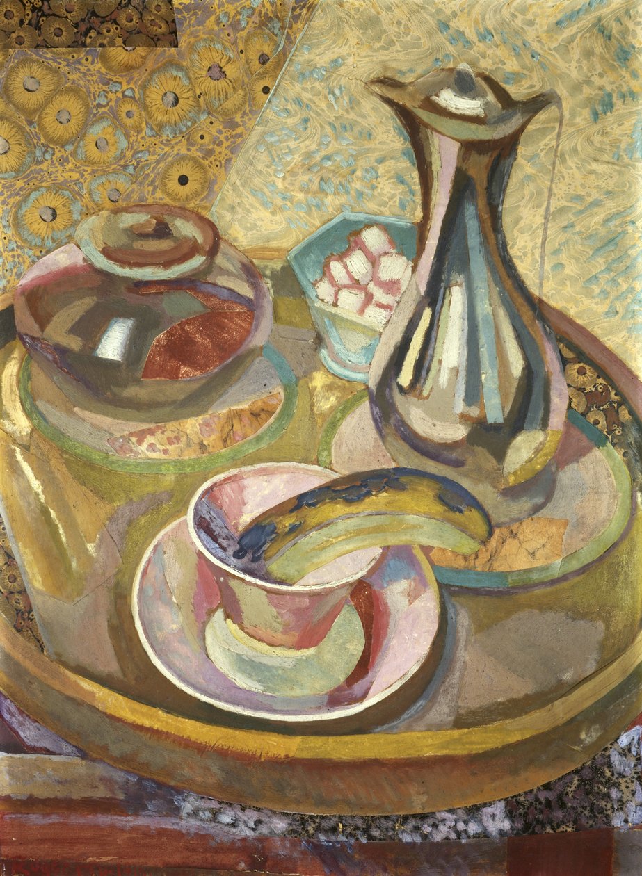 Stilleben med kaffekanne, 1915 (collage, gouache, olje på papp) av Roger Eliot Fry