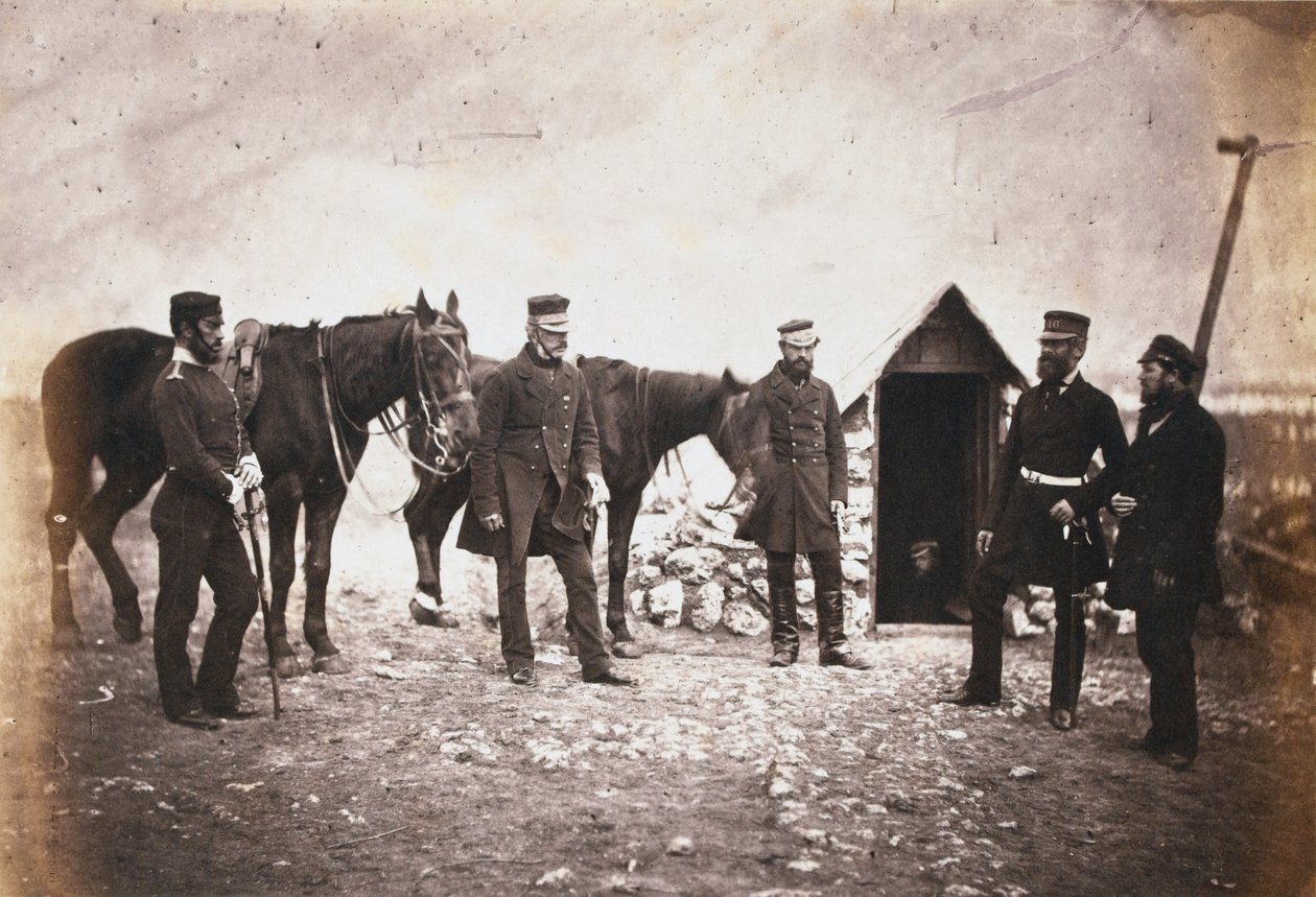 Generalmajor Robert Garrett og offiserer for hans stab, fra et album med 52 fotografier assosiert med Krim-krigen av Roger Fenton