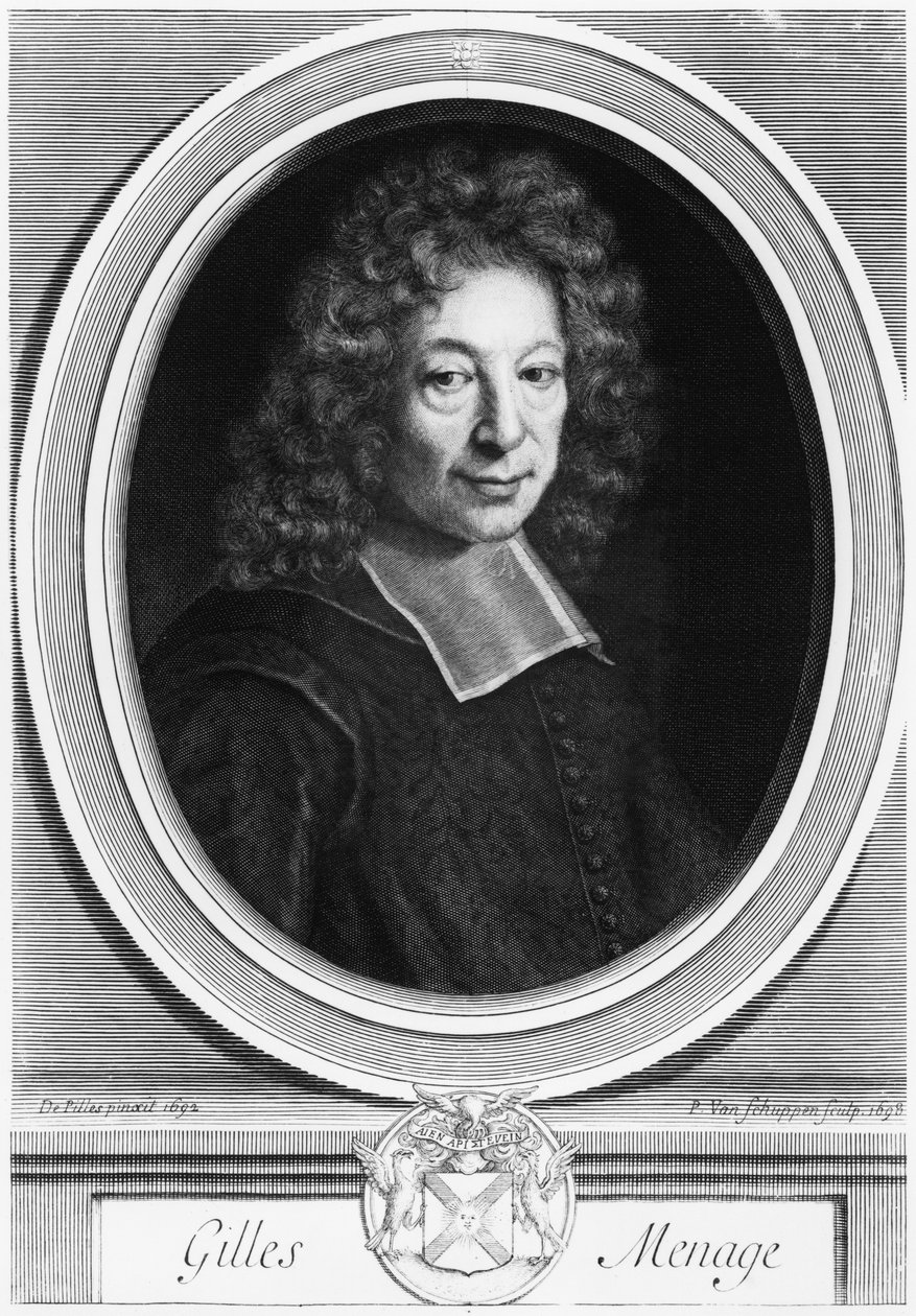 Gilles Menage, 1692, gravert i 1698 av Pierre Louis van Schuppen (1627-1702) av Roger de Piles