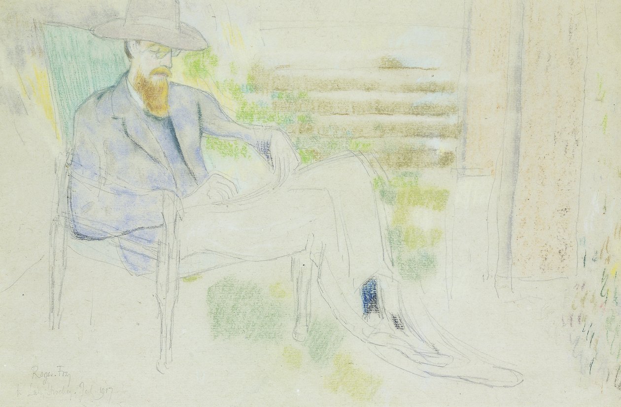Lytton Strachey skriver i hagen, av Roger Eliot Fry