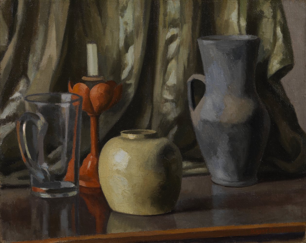 Stilleben med stearinlys og lerkar, 1921 av Roger Eliot Fry