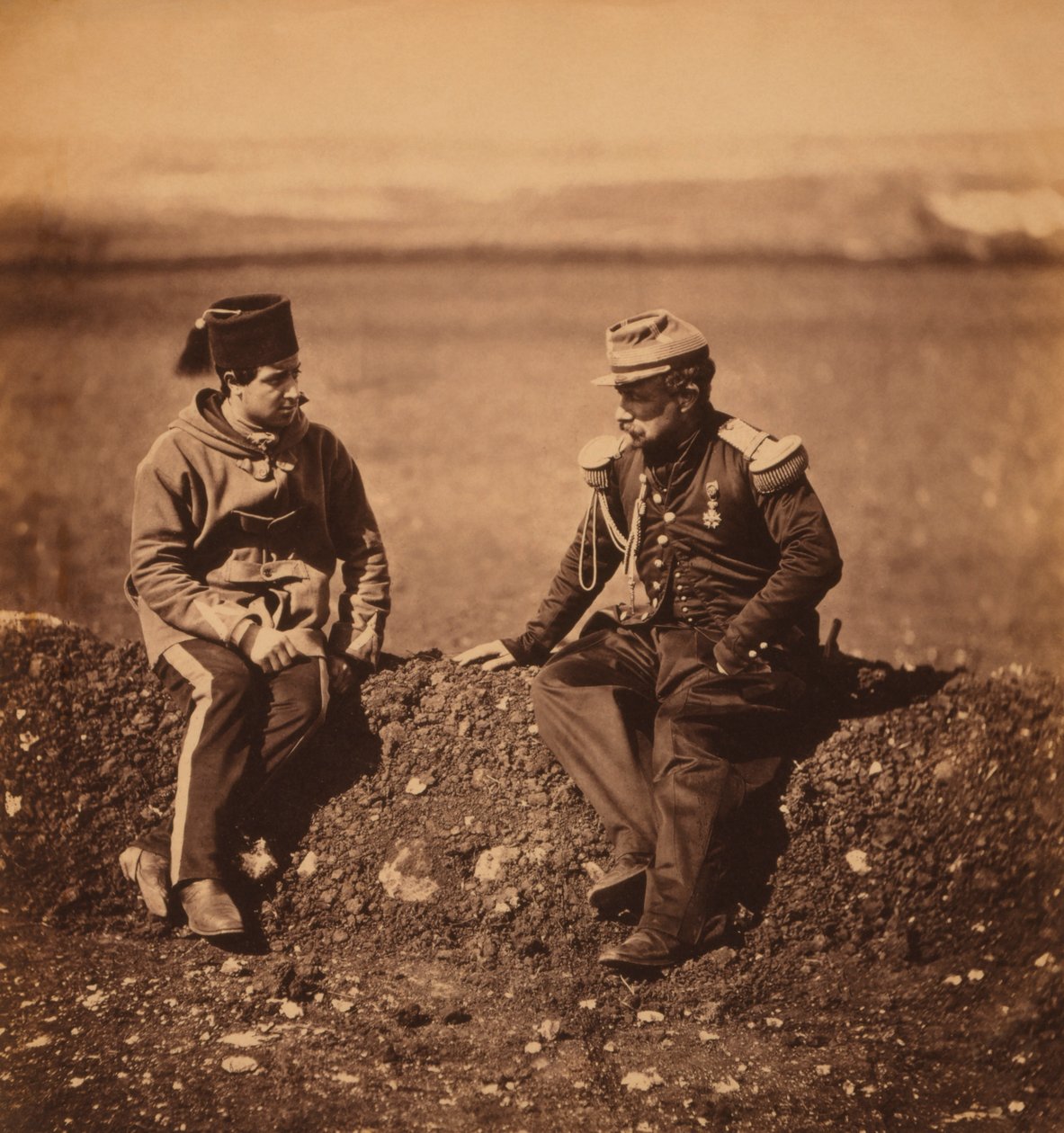 Fransk general Cisse, stabssjef for general Pierre Bosquet, og Aide-de-Camp, portrett under Krim-krigen, Krim, Ukraina av Roger Fenton