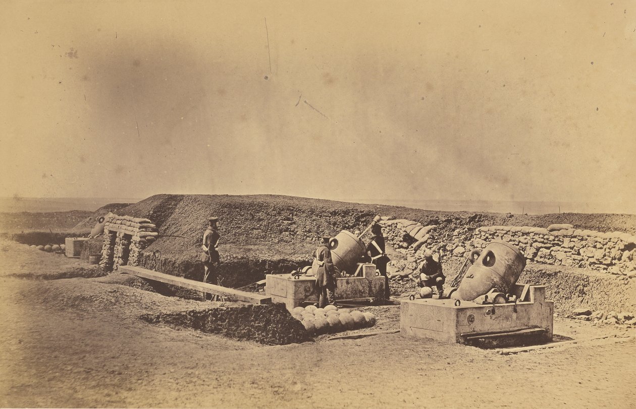 Mørserbatterier foran Picquet House, lette divisjon av Roger Fenton