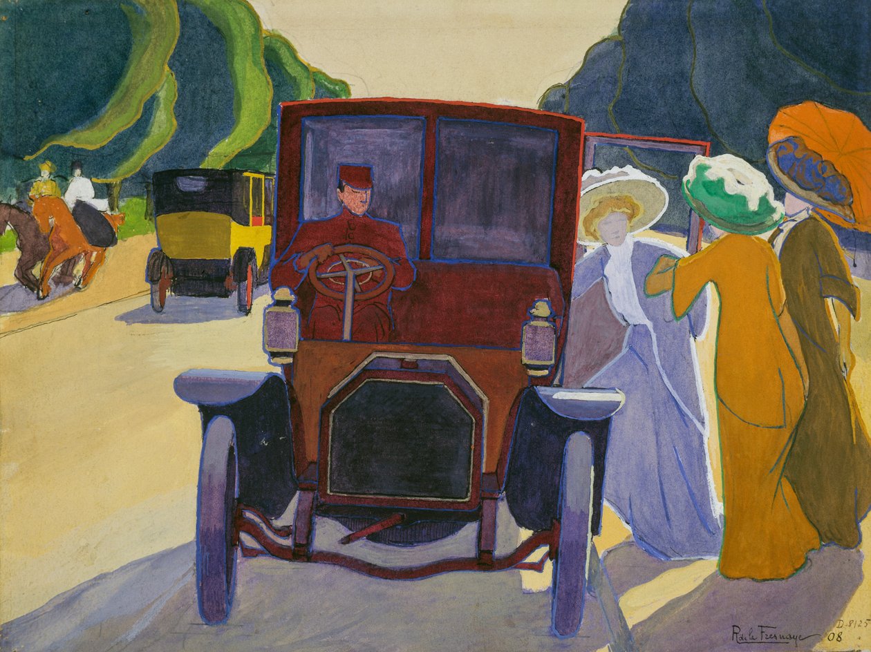 Avenue of Acacias ved Bois de Boulogne, bil med sjåfør av Roger de La Fresnaye