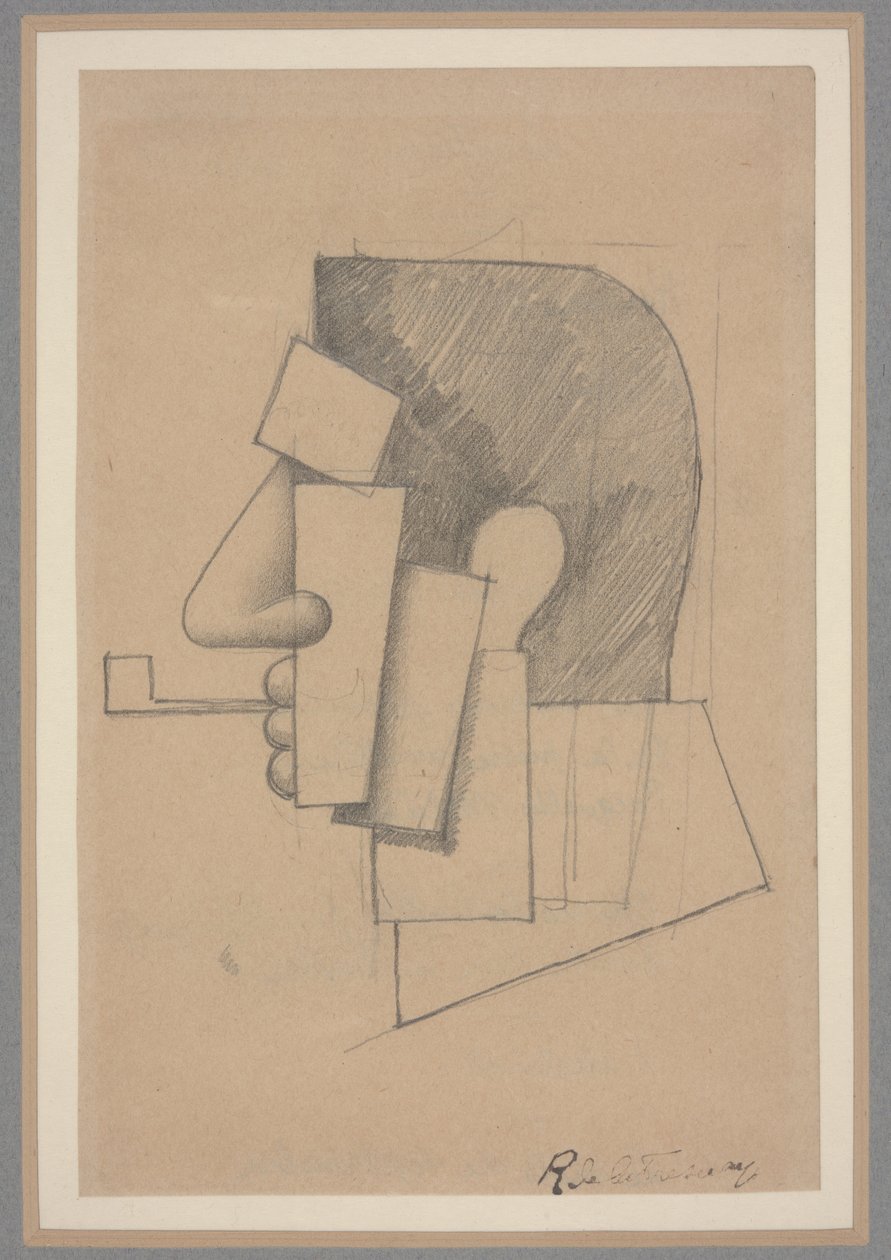 Kubistisk hode, ca. 1915-20 (blyant på papir) av Roger de La Fresnaye