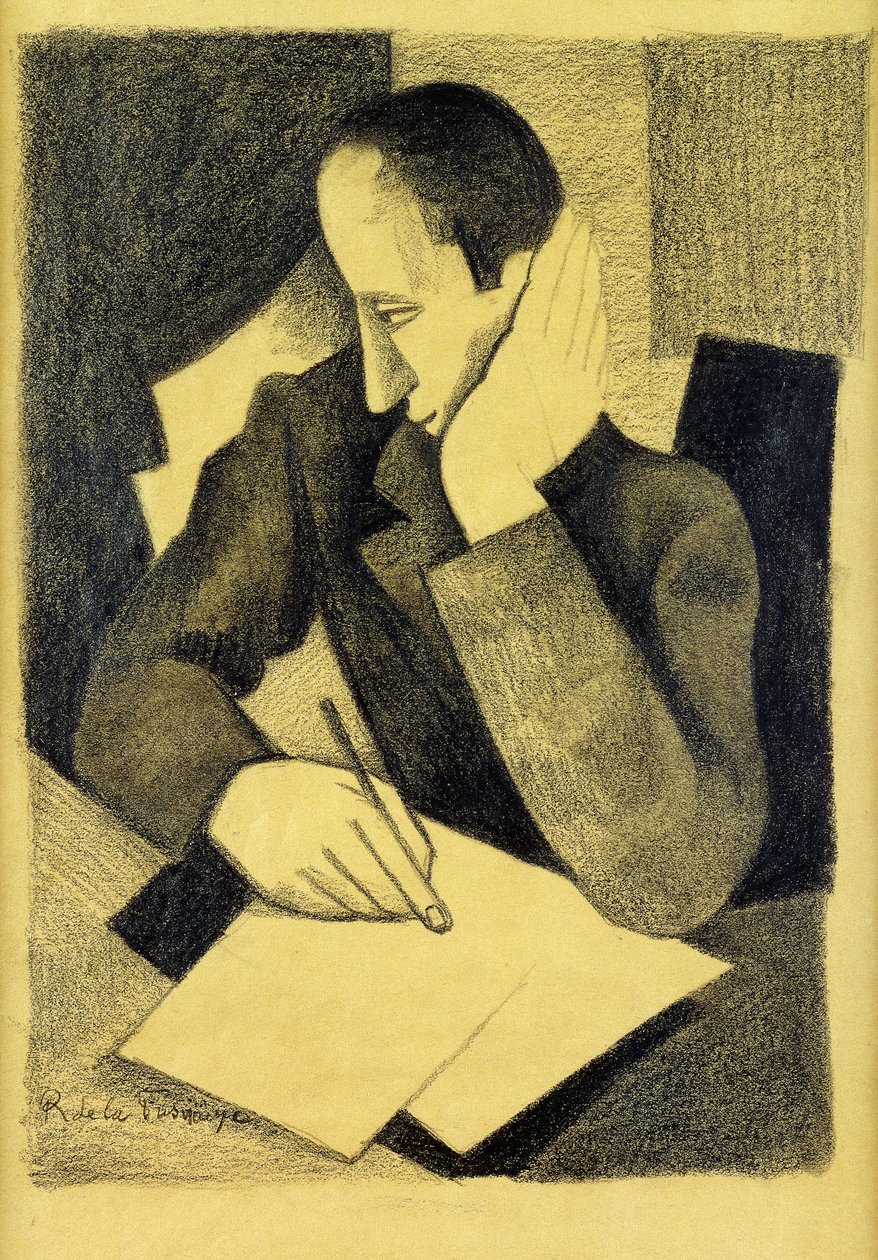 Mann som skriver: Studie for malaria; Man Writing: Study for Paludes, ca. 1920 av Roger de La Fresnaye